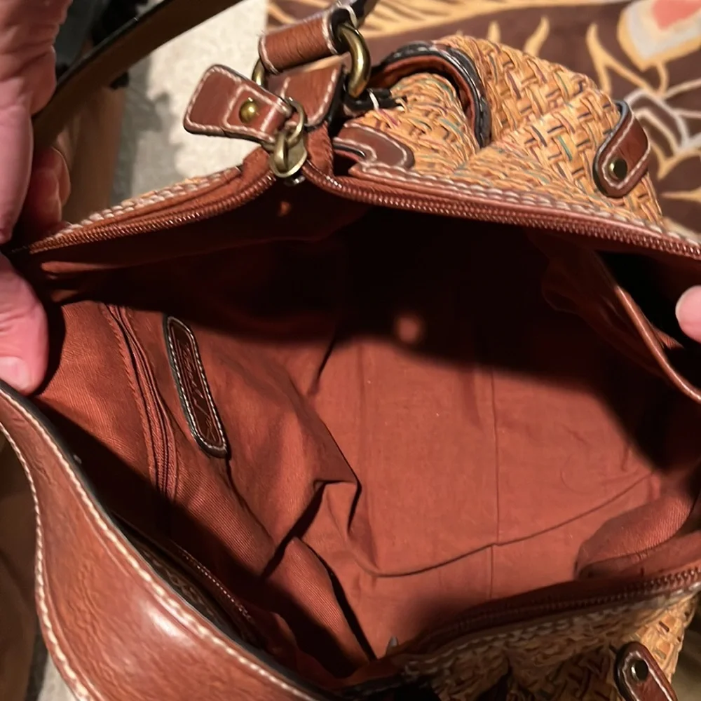 Fossil Vintage Straw Leather Satchel with Key